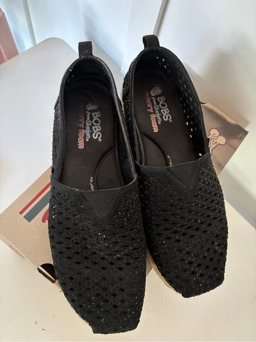BOBS from Skechers Black Women's Rhinestone Espadrille Slip-On